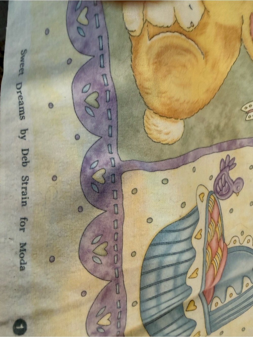 Sweet Dreams Nursery Fabric Panel - Yellow, Purple, Cream Color Unfinished - Picture 2 of 4